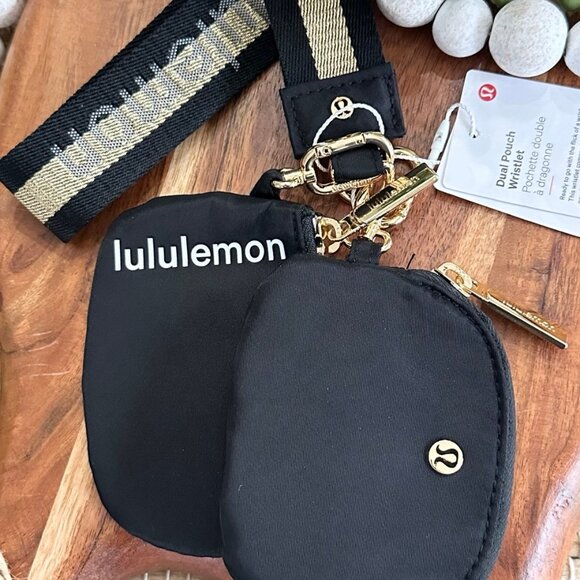 Lululemon Dual Pouch Wristlet Wallet Accessory Keychain Bag Black and Go… - Picture 1 of 8